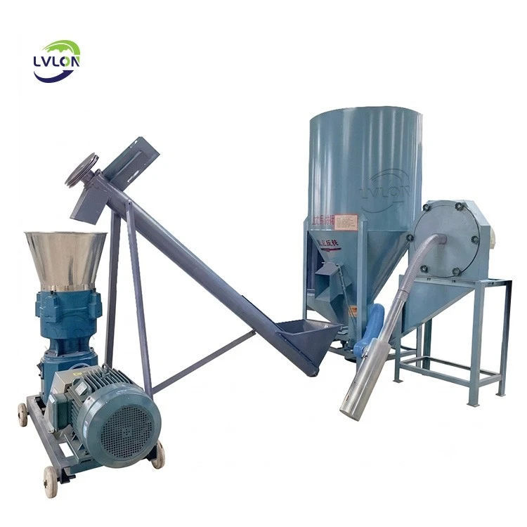 Feed-pellet-production-line-featuring-a-vertical-feed-mixer